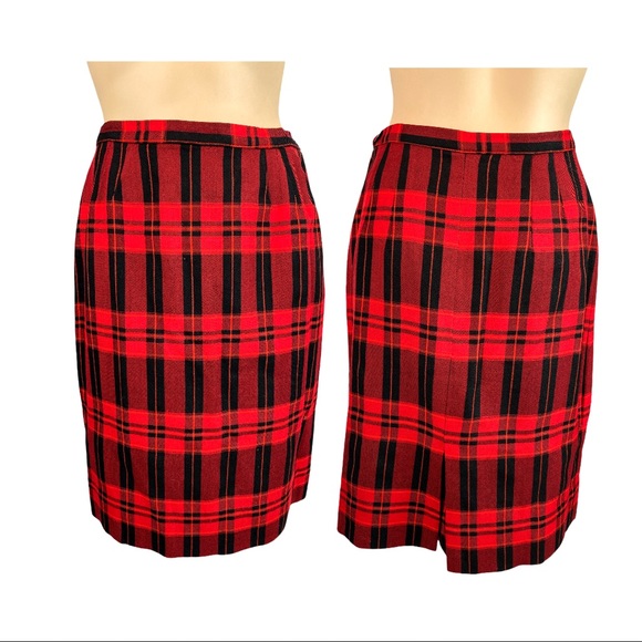 VTG 1960s Red & Black Plaid Pencil Skirt & Jacket - Picture 5 of 14